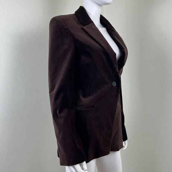 Frame Womens Brown Velvet Single Button Cotton Blazer NEW Jacket Modern Office - Picture 15 of 17